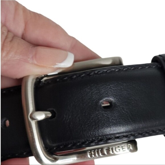 Tommy Hilfiger black men's belt size 38 silver buckle 1 2/8 " NWT - Picture 4 of 7